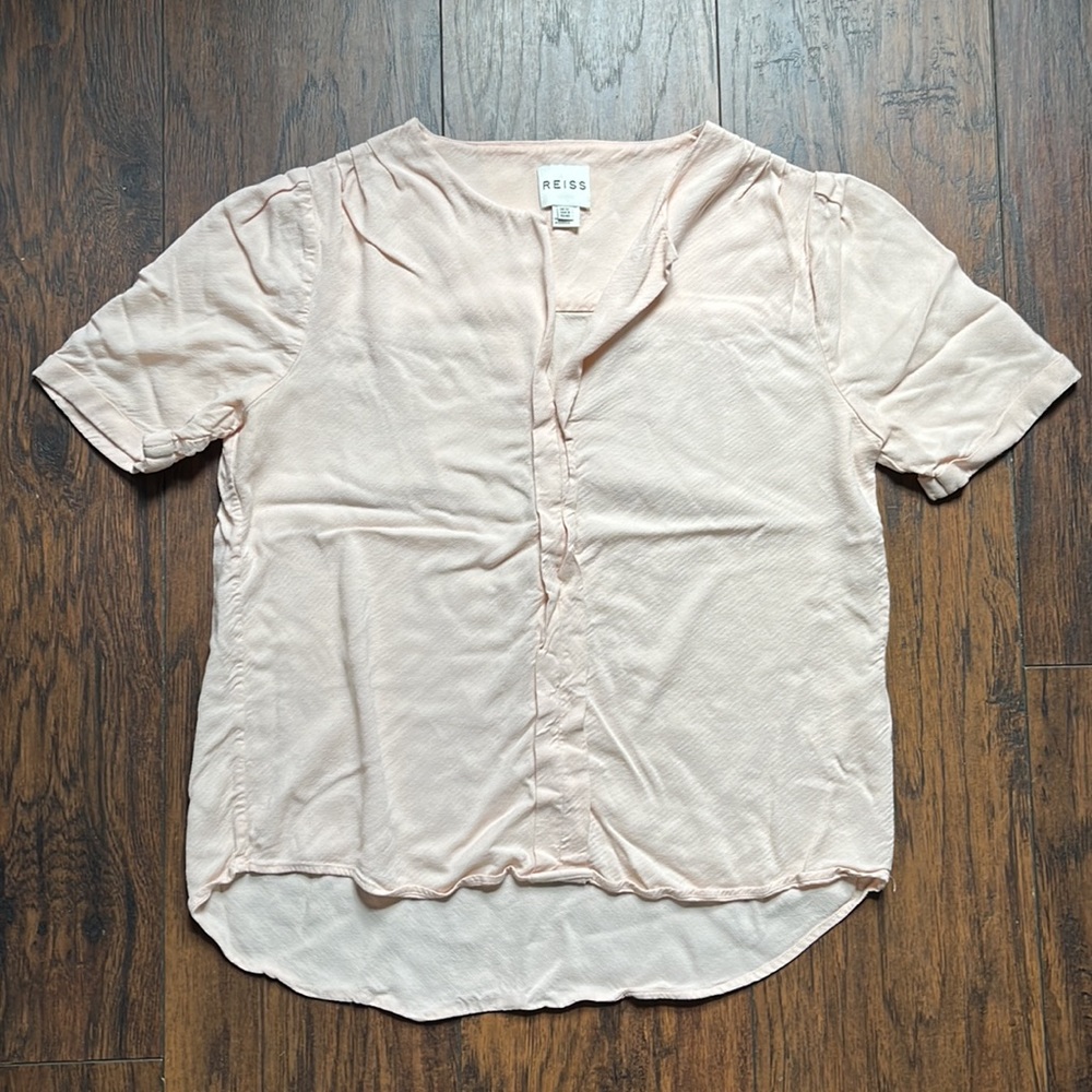 REISS Light Peach V Neck Shortsleeved Top